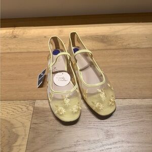 Camila Coelho Yellow Embroidered Mesh Flats